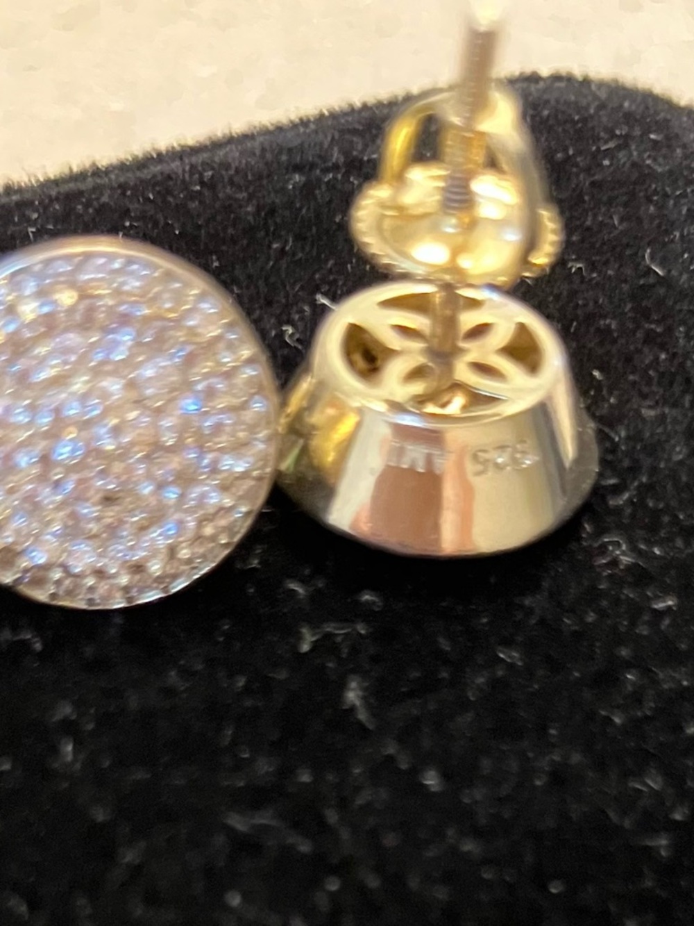Vintage 925 two tone composite earrings with secure screw backs.